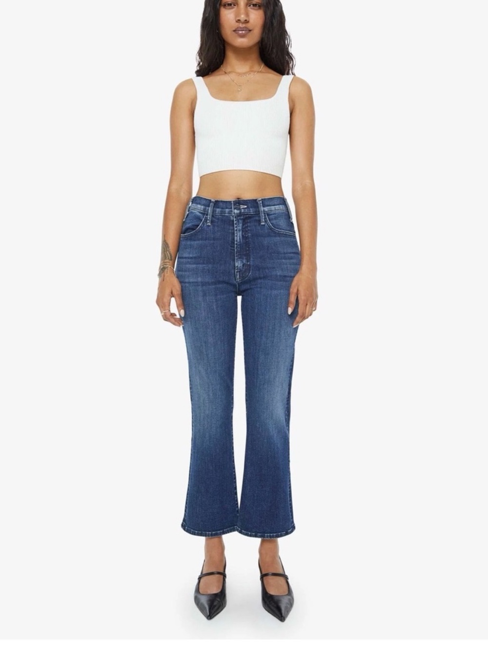 MOTHER Lil Hustler Kickflare Cropped High Rise Denim Jeans in Heirloom Size 25